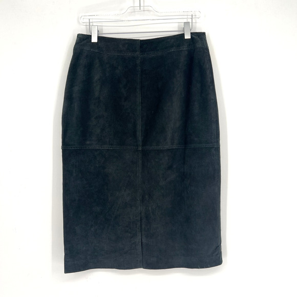 Vtg 90s Leather Skirt Womens 10 Black Suede Classic Basic Western Boho Cest City - Picture 2 of 5